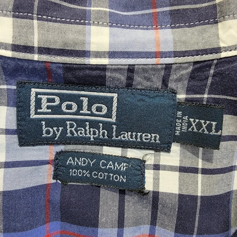 Polo Ralph Lauren Andy Camp Mens Blue Plaid Button Up Pocket Preppy Size XXL